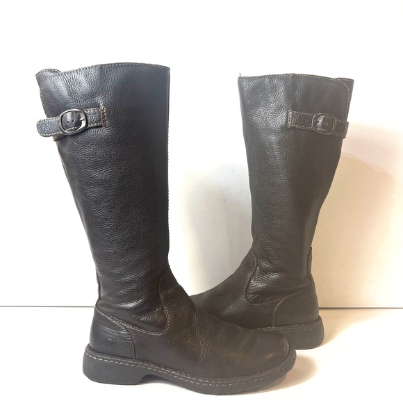 Born Shoes - Born Women's 8 M Riding Boots Knee High Zip Up Brown Leather Comfort Casual Shoe